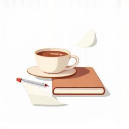 Content creation icon – pen on notebook beside a latte
